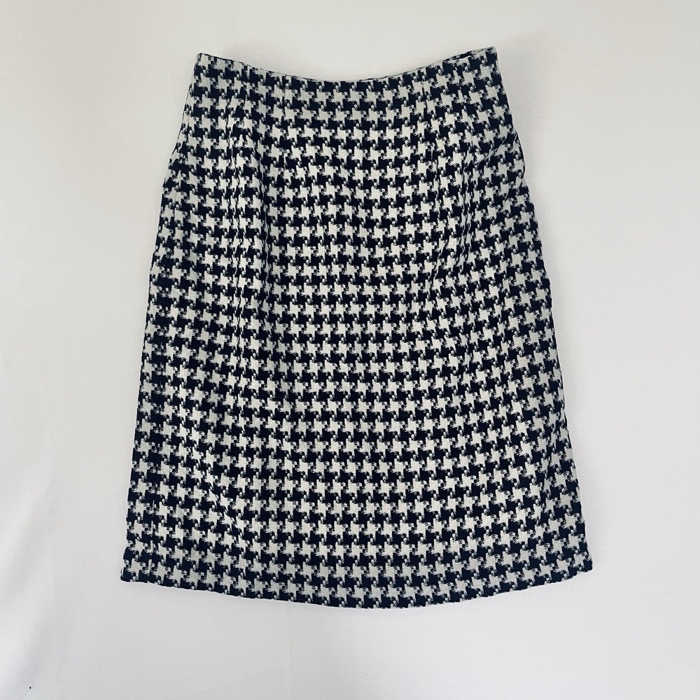 Vintage J.G. Hook Women's Skirt Size 8 Black White Houndstooth Wool Blend‎ Lined